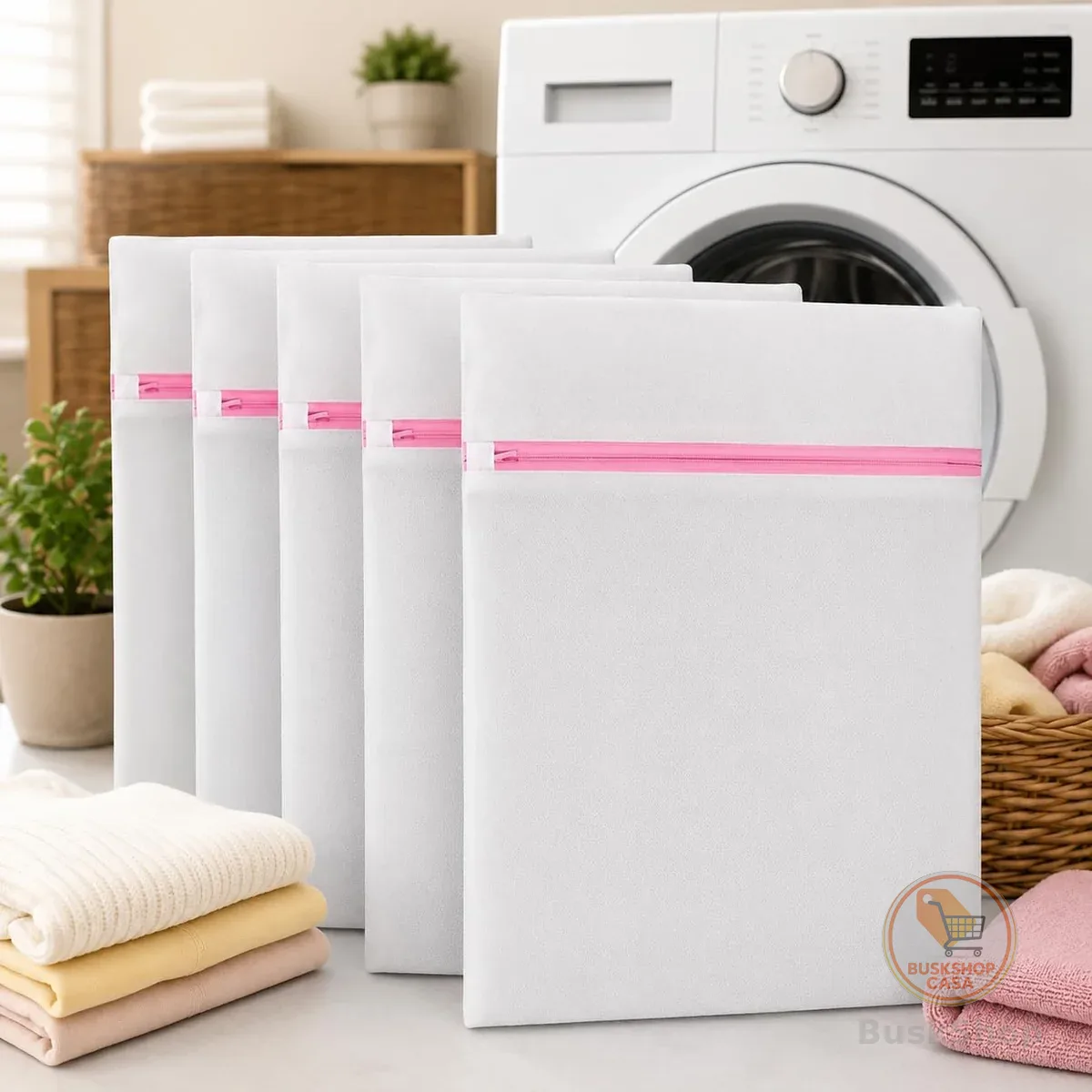 Kit 5 Sacos para Lavar Roupas Delicadas com Zíper 30x40cm | Protege tecidos durante a lavagem, evita desgaste e embolados, reutilizável e ideal para peças delicadas. LNMAX®