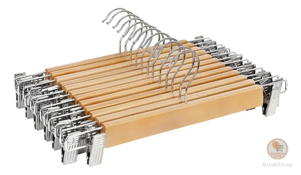 Kit 20 Cabides De Madeira Com Presilha Prata Reto Evernizado Cinza