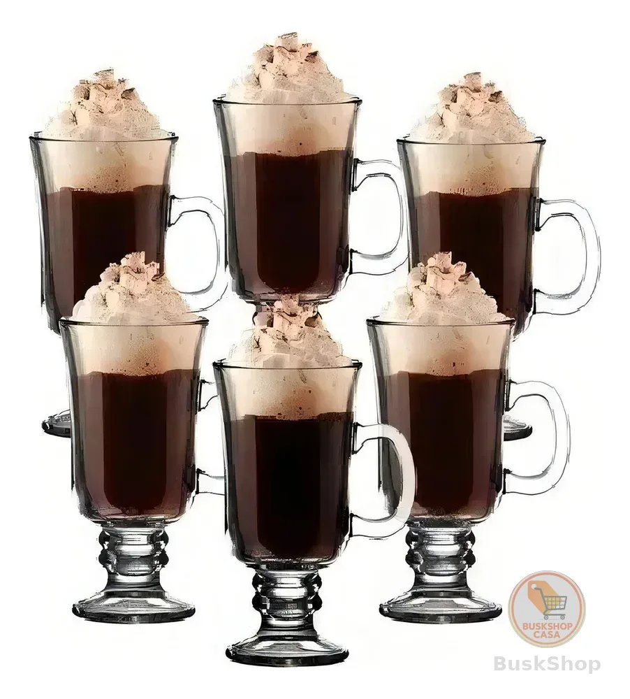 Jogo 6 Canecas Vidro Grosso Cappuccino Chá Café COK 230ml Apto Lava-louças