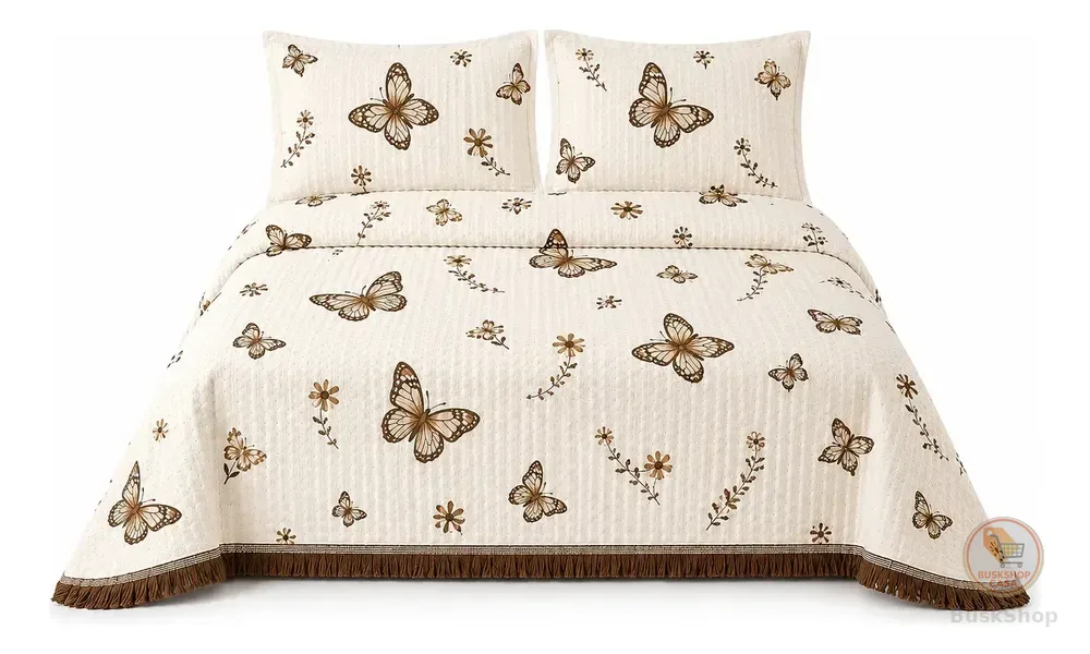 Colcha Cobre Leito Size King Piquet Hotel Sstextil Borboleta Bege Borboleta