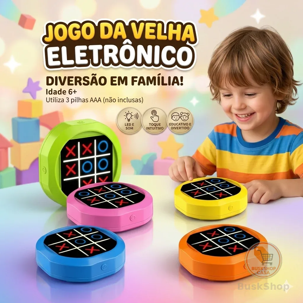 Jogo Da Velha Eletrônico Infantil Educativo Com Luz LED Recarregável USB Tipo C Portátil Crianças
