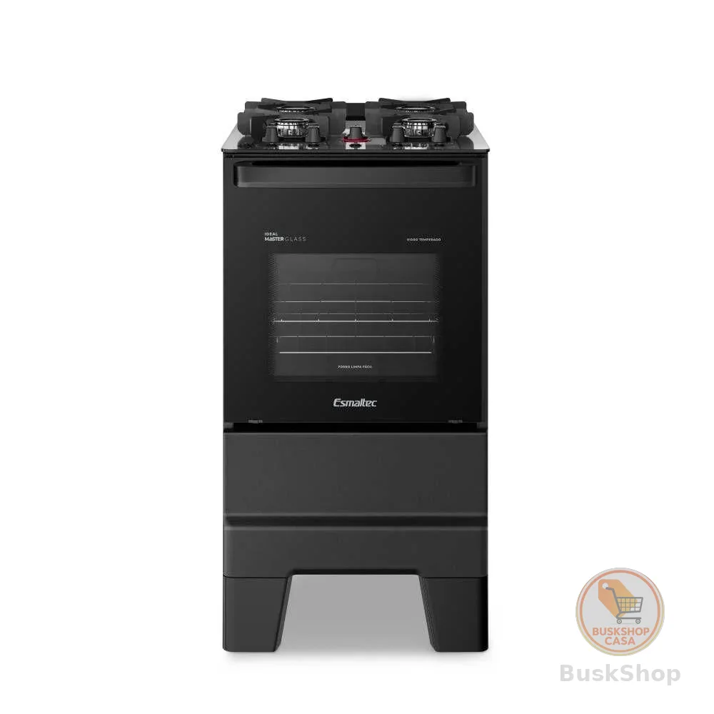 Fogão Esmaltec Ideal Master Glass 4 Bocas Preto Bivolt