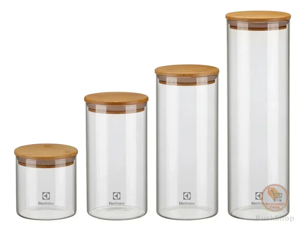 Electrolux Kit 4 Potes Herméticos de Vidro e Tampa Bambu com Vedação, Porta Mantimentos e Alimentos