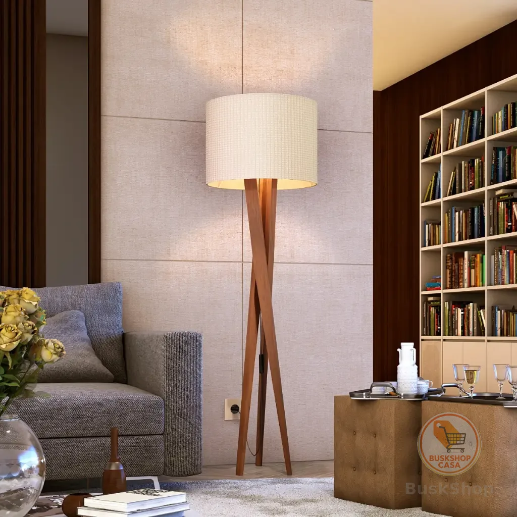 Abajur Tripé Luminária De Chão Com Cúpula Pés De Madeira Paris Sala De Estar Escritório Decoração