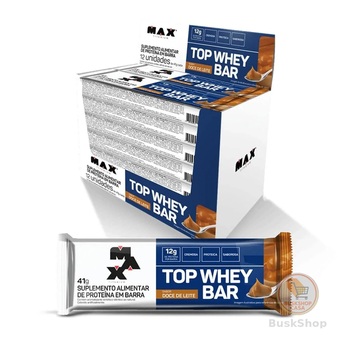 Max Titanium Top Whey Bar 12 Unidades De 41G (Doce De Leite)