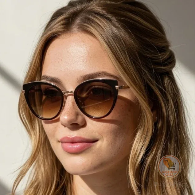 Óculos de Sol London Marrom e Dourado Gatinho Premium Vintage Clássico Retrô uv400 Feminino
