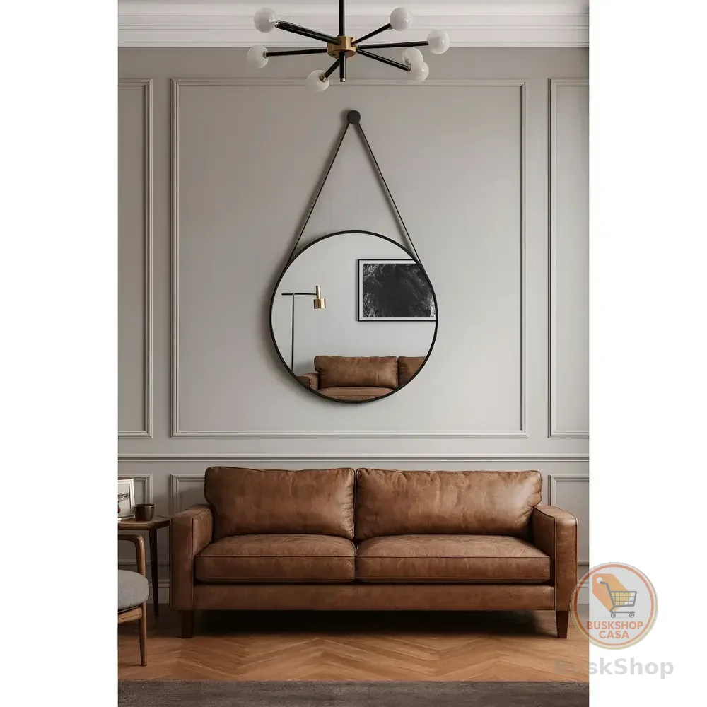 Espelho Redondo Decorativo Adnet Escandinavo 60cm + Suporte Preto