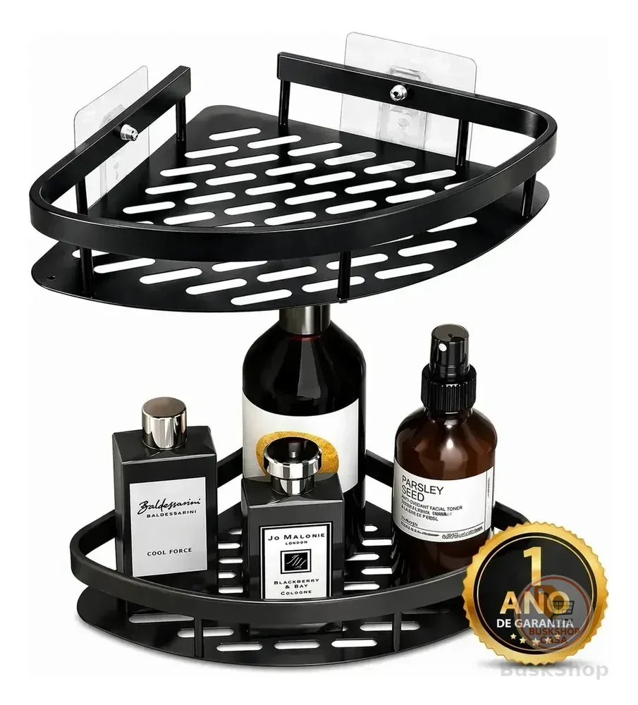 Kit 2 Suporte De Canto Porta Shampoo Sabonete Banheiro Adesivo Parede Sem Furos Box Luxo Cor Preto Laruno