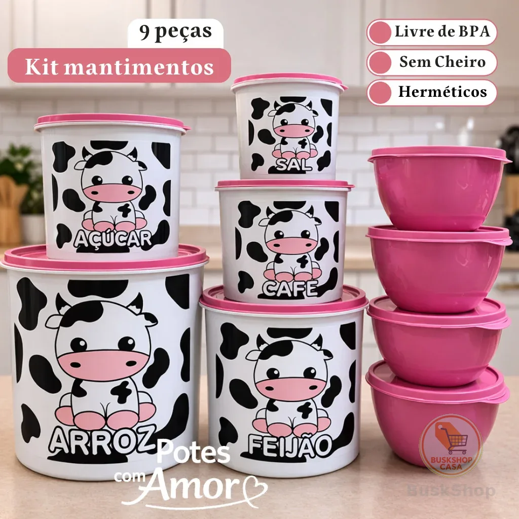 Kit de potes mantimentos para cozinha com 5 peças + 4 potes redondos