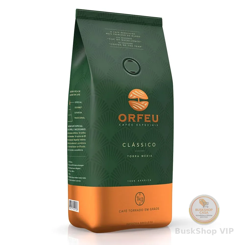 Orfeu Café Clássico em Grãos, 100% Arabica, Torra Média, 1kg