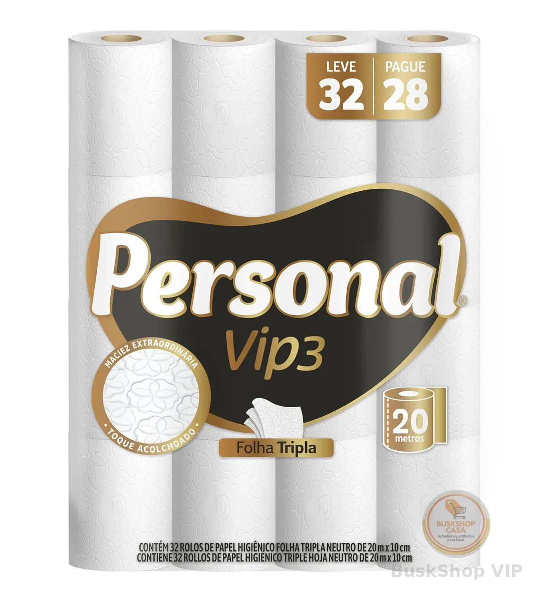 Personal Papel Higiênico Vip Folha Tripla, 32 Rolos De 20M