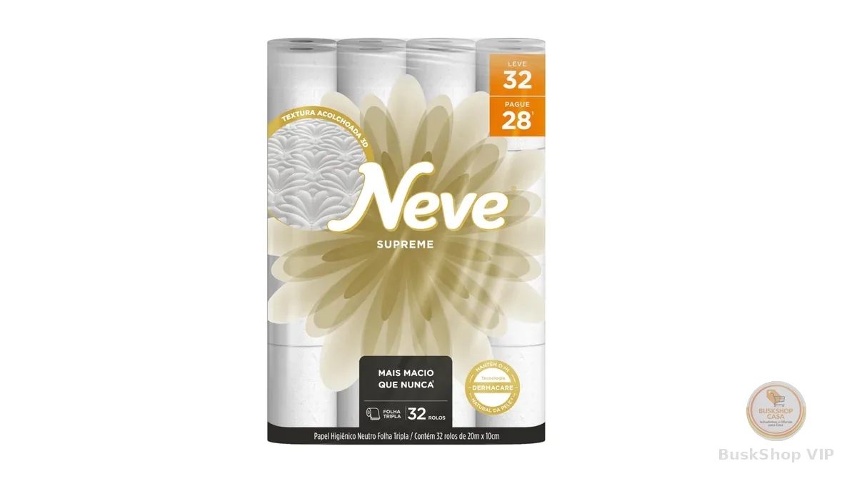 Neve Papel Higiênico Supreme Folha Tripla, 20m, Leve 32 Pague 28 Rolos
