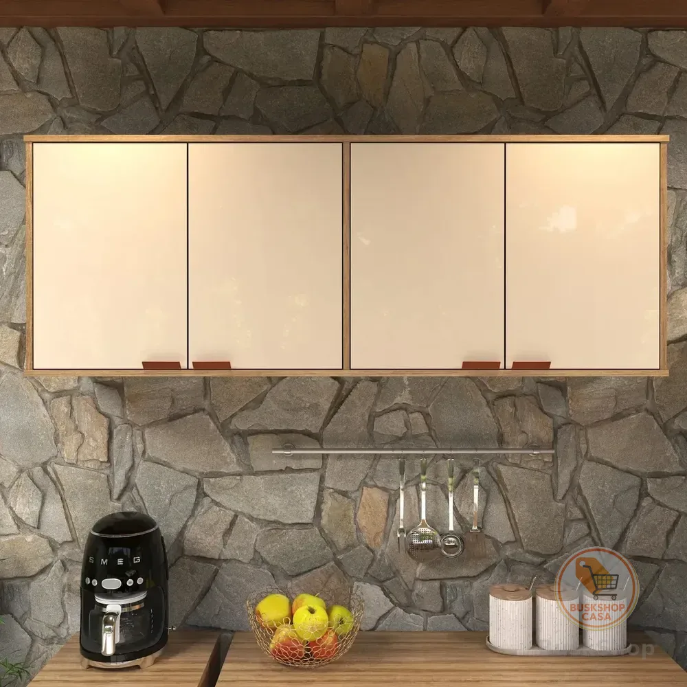Armário De Parede Cozinha 4 Portas Com Design Moderno Cor Off White