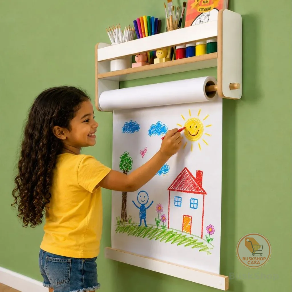 Lousa Infantil de Parede com Bobina de Papel para Desenho e Pintura