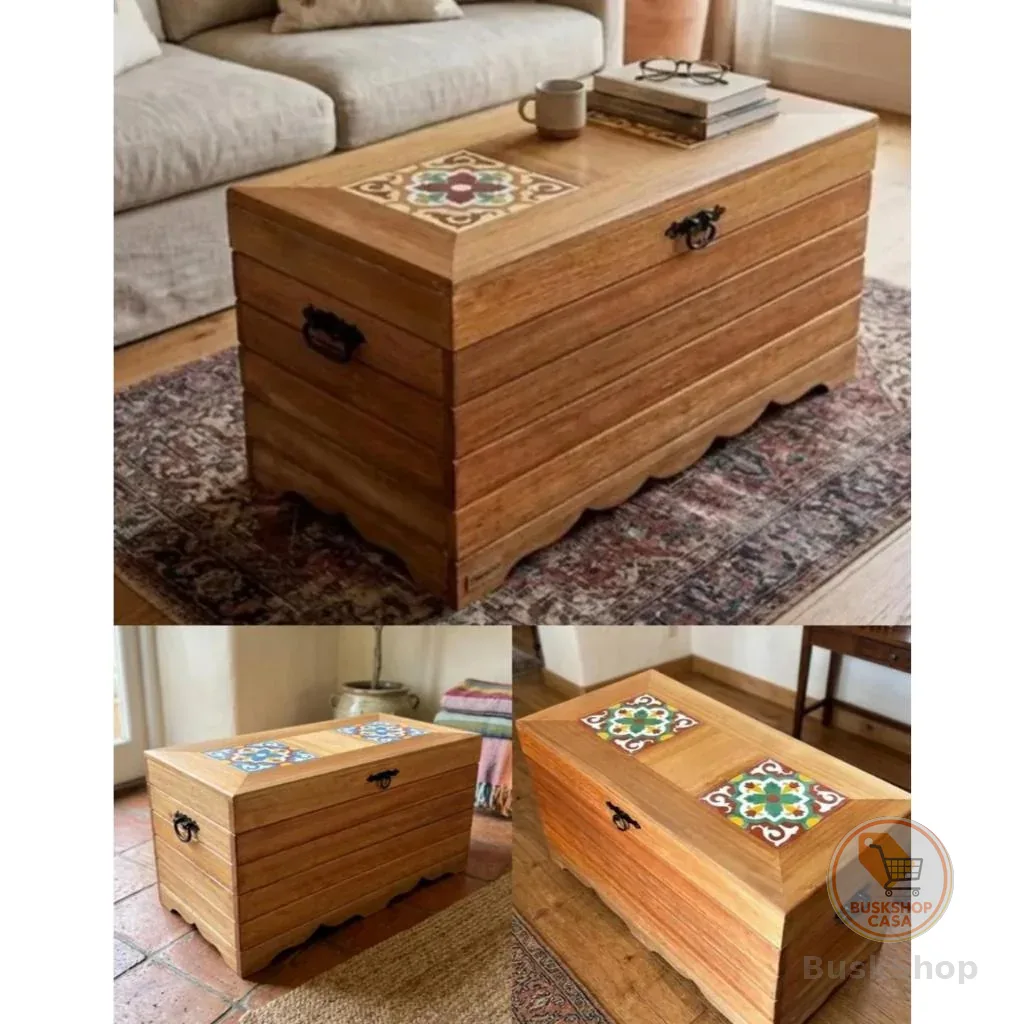 Baú Banco 2 Ladrilho Casa Resistente Reforçado Artesanal Madeira Decoração