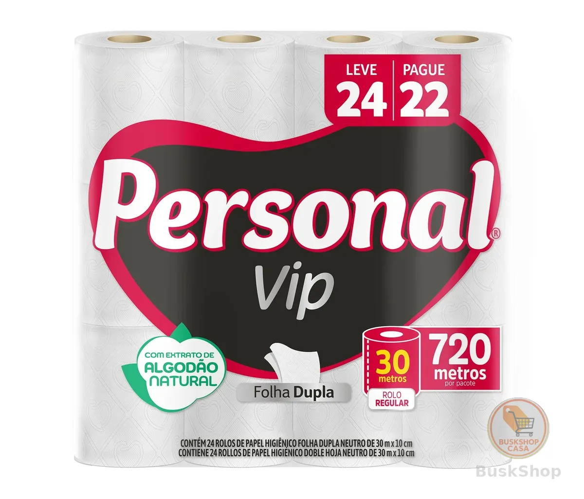 Personal VIP - Papel Higiênico Folha Dupla, Branco 24 unidades (Embalagem pode variar)