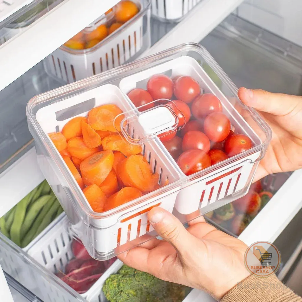 Organizador Alimentos Geladeira com cesto Único duplo 2,2L (20x15cm) Linha Clear Fresh - OU