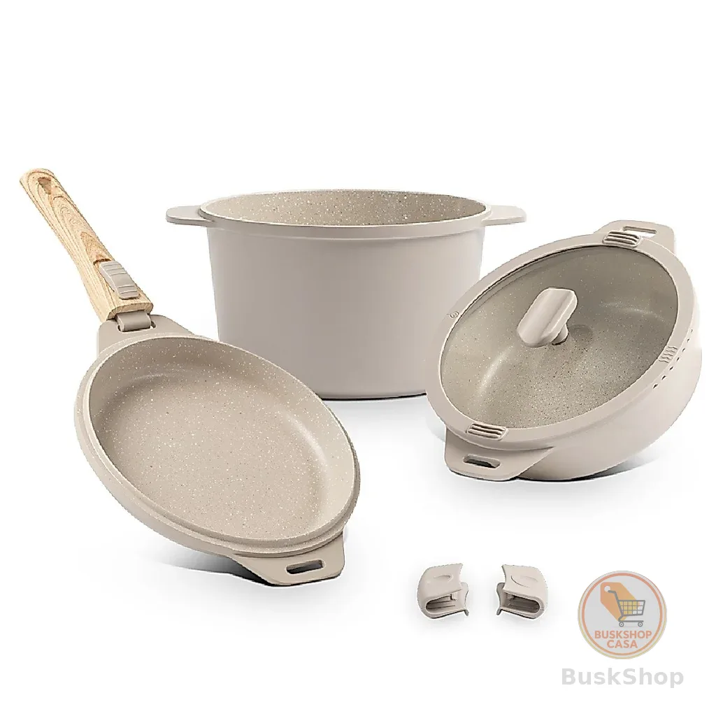 Jogo de Panelas Loft Empilhável Brinox 7 Peças Ceramic Life - Com Indução - Areia e Verde