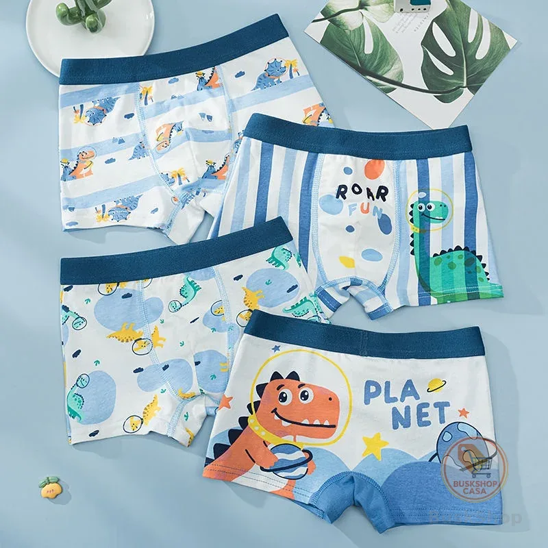 Roupas Íntimas Infantis 4 Peças Cuecas De Boxer Puro Algodão Para Meninos Suaves Confortáveis