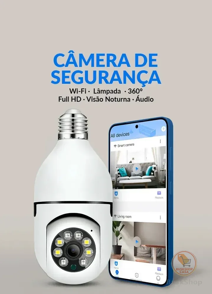 Câmera de Segurança Lâmpada Raytechno Wi-Fi Full HD 1080p para Monitoramento 360°