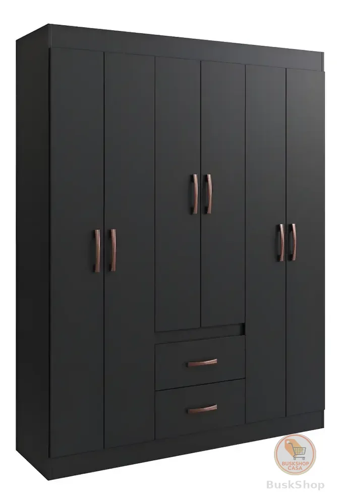 Guarda Roupa Solteiro 6 Portas 2 Gavetas Sidney Doripel Cor Preto