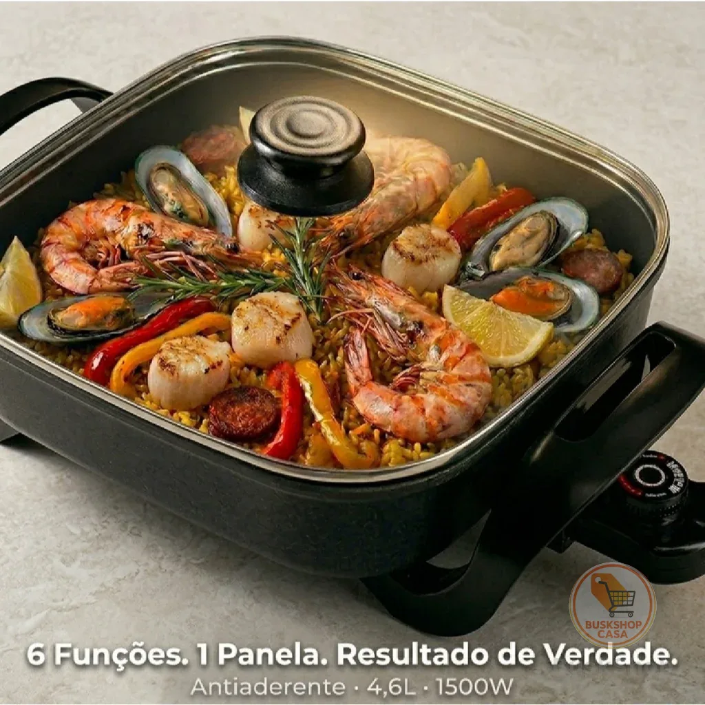 Panela Multifuncional Elétrica Quadrada 30cm Grill Antiaderente Mangiare Agratto  127v ou 220v