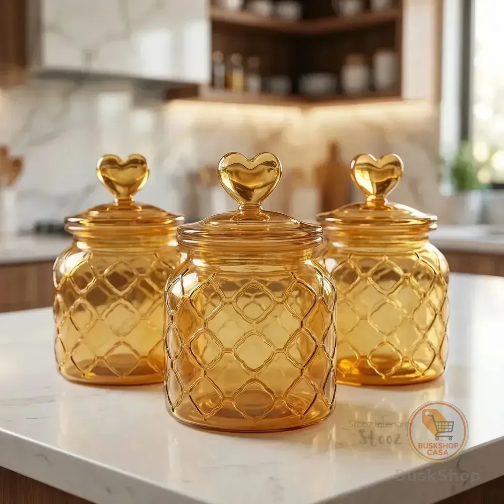 3 Bombonieres De Vidro Hermético 600ml Âmbar Com Coracao