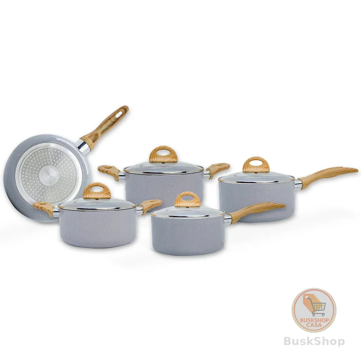 Brinox - Jogo de Panelas Ceramic Life 5 Peças Smart Plus com Fundo de Indução - Cinza Wooden