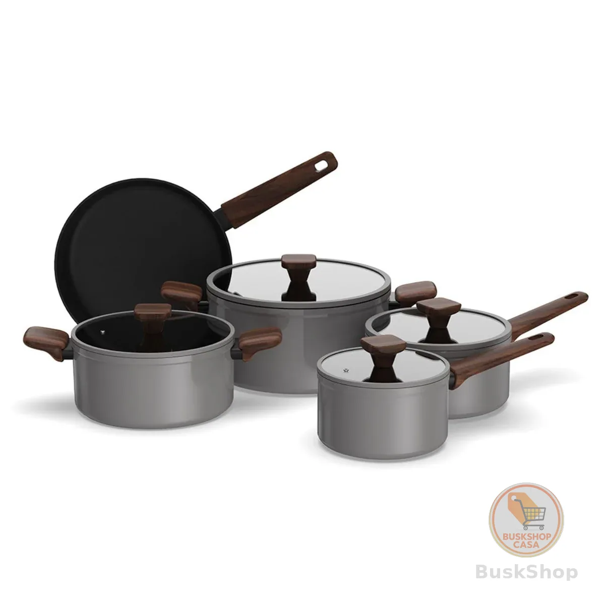 Conjunto de Panelas Brinox Ceramic Life Nox 5 Peças Cinza