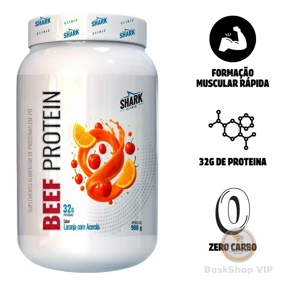 Whey Beef Protein Zero Lac Da Shark Pro Sabor Laranja Com Acerola 900g