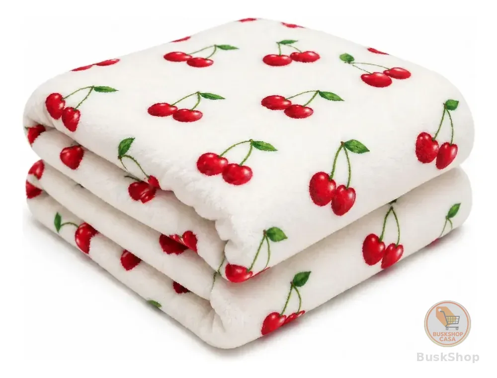 Cobertor Coberta Manta Infantil Pequena Estampada Cereja Estampado 300 G Branco