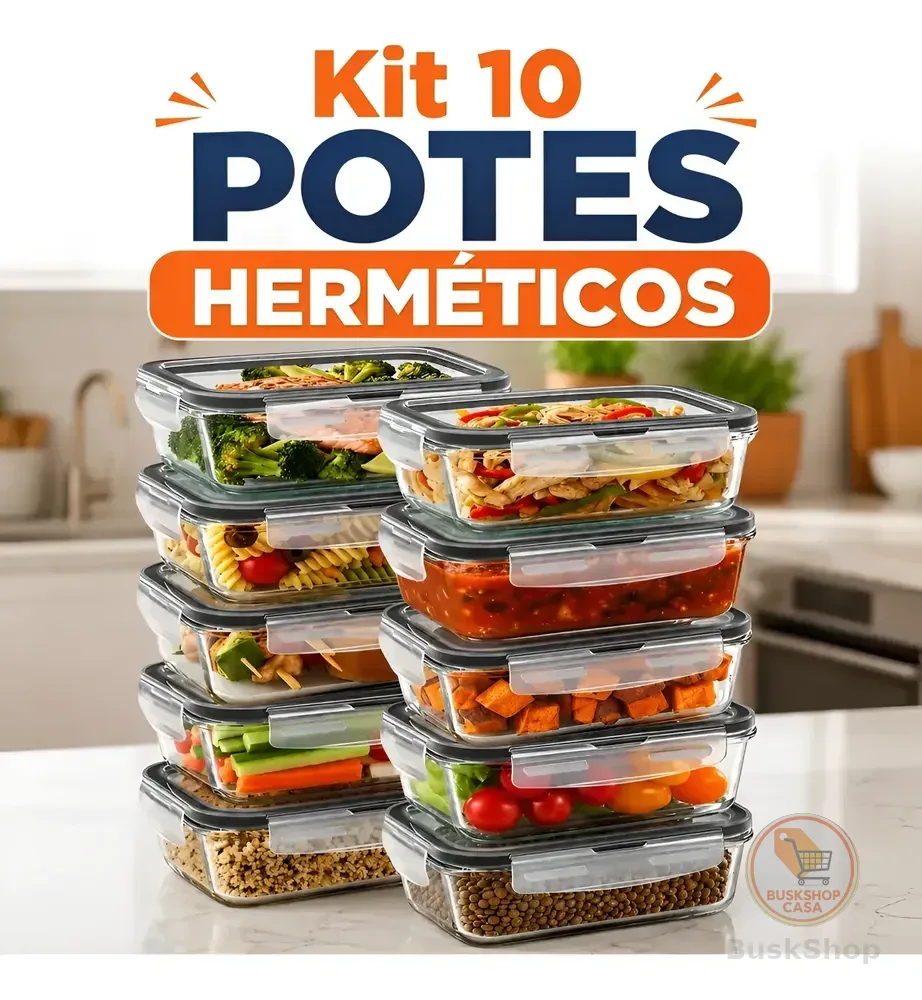 Kit 10 Potes Herméticos De Vidro 640ml Kit Marmita Fitness Transparente