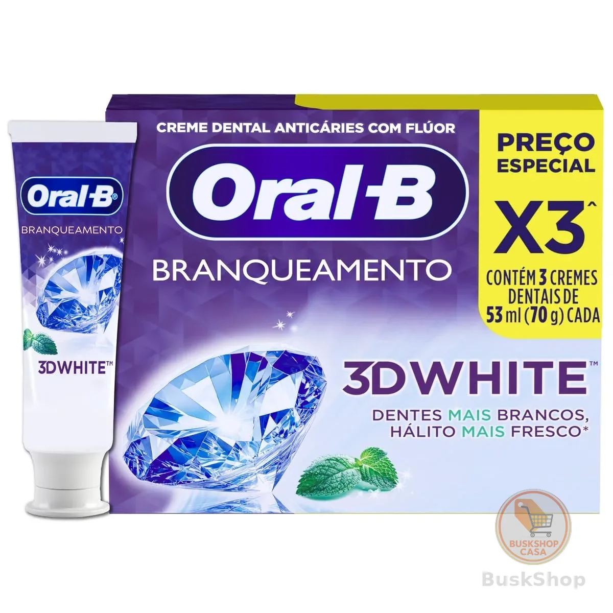 Oral-B Pasta de Dente 3D White Brilliant Fresh, 3 Unidades de 70 g