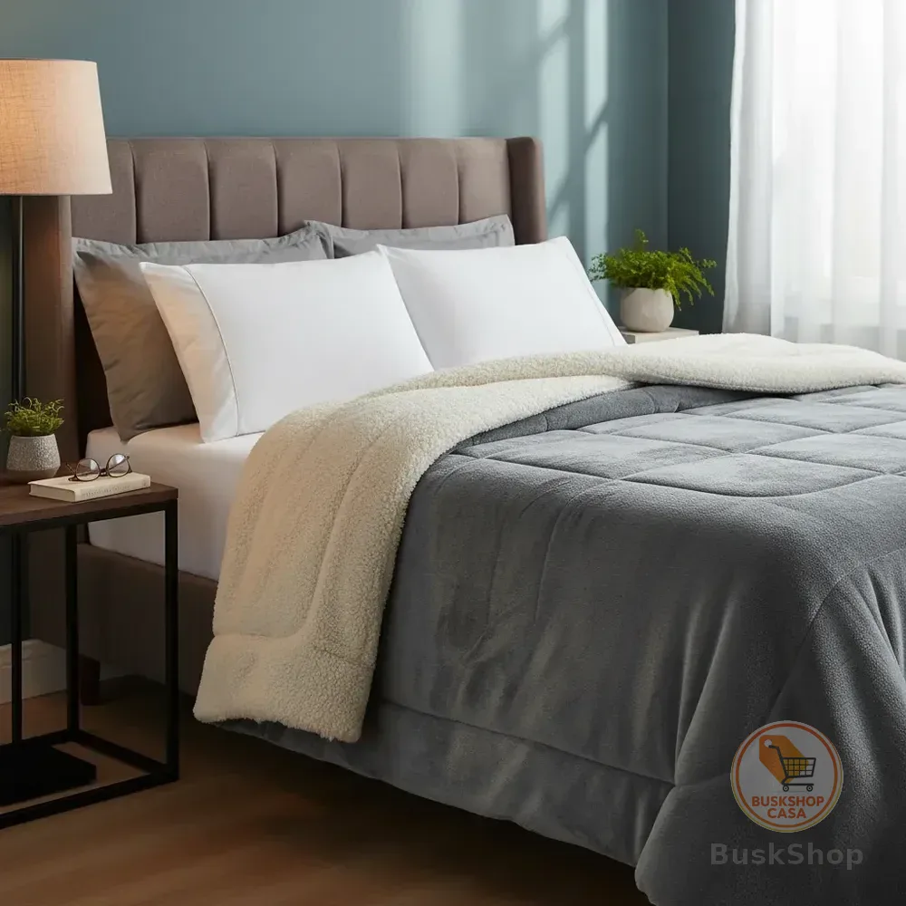 Cobertor Casal/queen Sherpa Pele Carneiro Premium Cinza Lisa Cinza