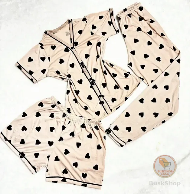 Kit Pijama Americano 3 Peças Camisa Botões + Calça + Short