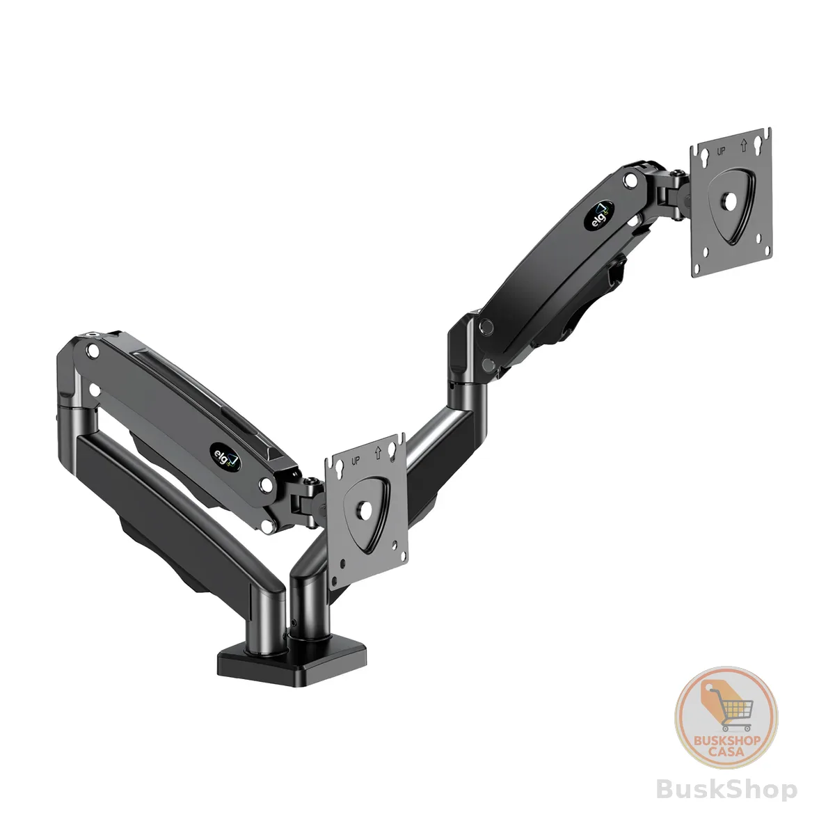 ELG, F160N, Suporte Articulado de Mesa com Pistão a Gás e Ajuste de Altura, 2 Monitores de 17” a 35”, Com Organizador de Cabos, Capacidade de 2kg a 9kg, Preto