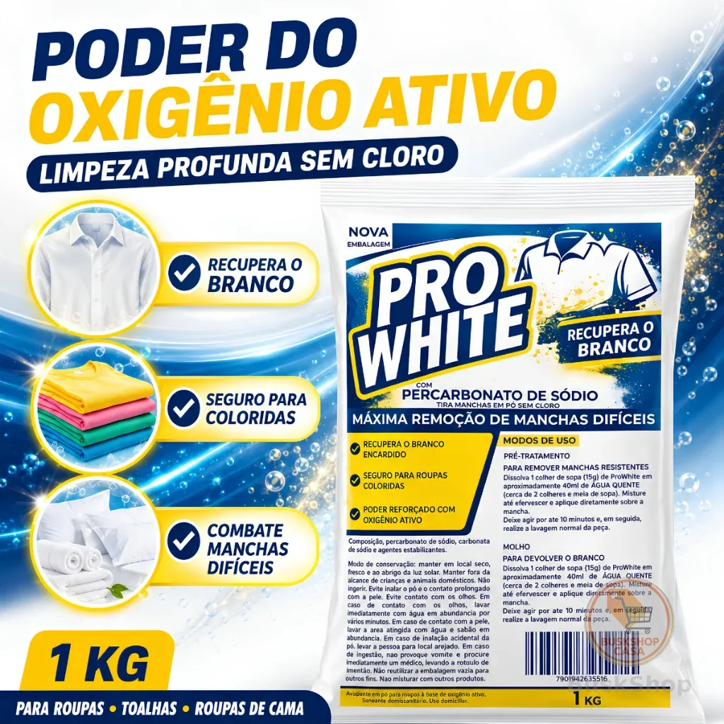 Percarbonato de Sódio Tira Manchas Alvejante Roupa Branca Produto de Limpeza 1KG Pro White