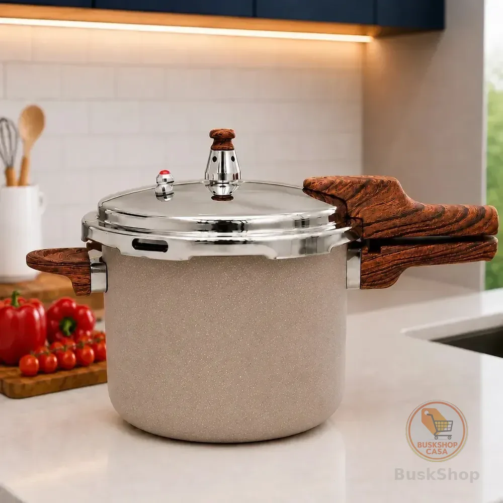 Panela de Pressão Para Fogão de Indução e a Gás com Ceramica e fechamento Externo trava de segurança Cozimento Rapido