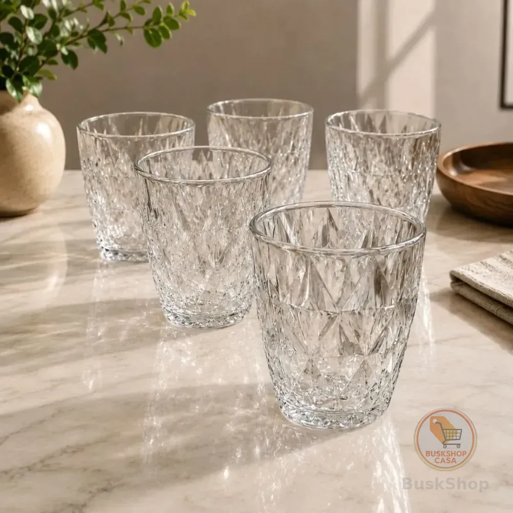 Jogo 6 Copos Baixos Diamond 300ml Vidro Resistente Diamante Transparente