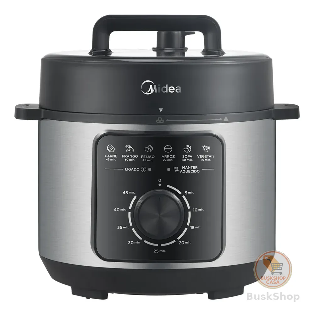 Panela Elétrica Mecânica Pressão 4l Preta E Inox Midea