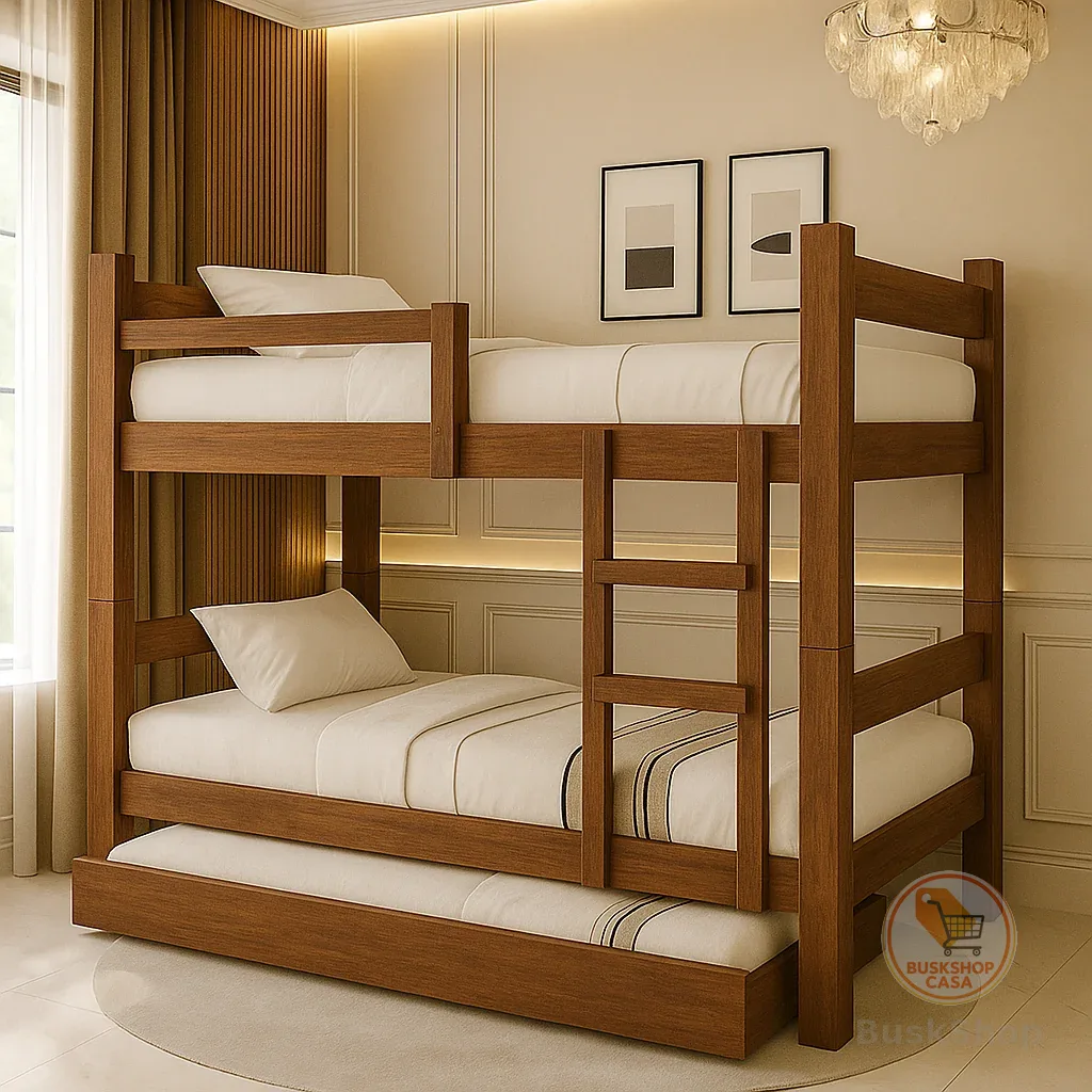 Beliche Bibox 3 Camas Letícia com Escada e Grades de Proteção em MDF