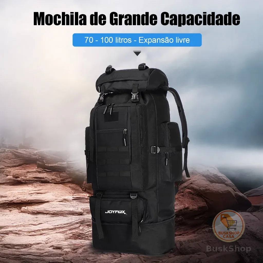 Mochila Tática Cargueira Joyfox 70L A 100L Expansível Acampamento Trilha Viagem