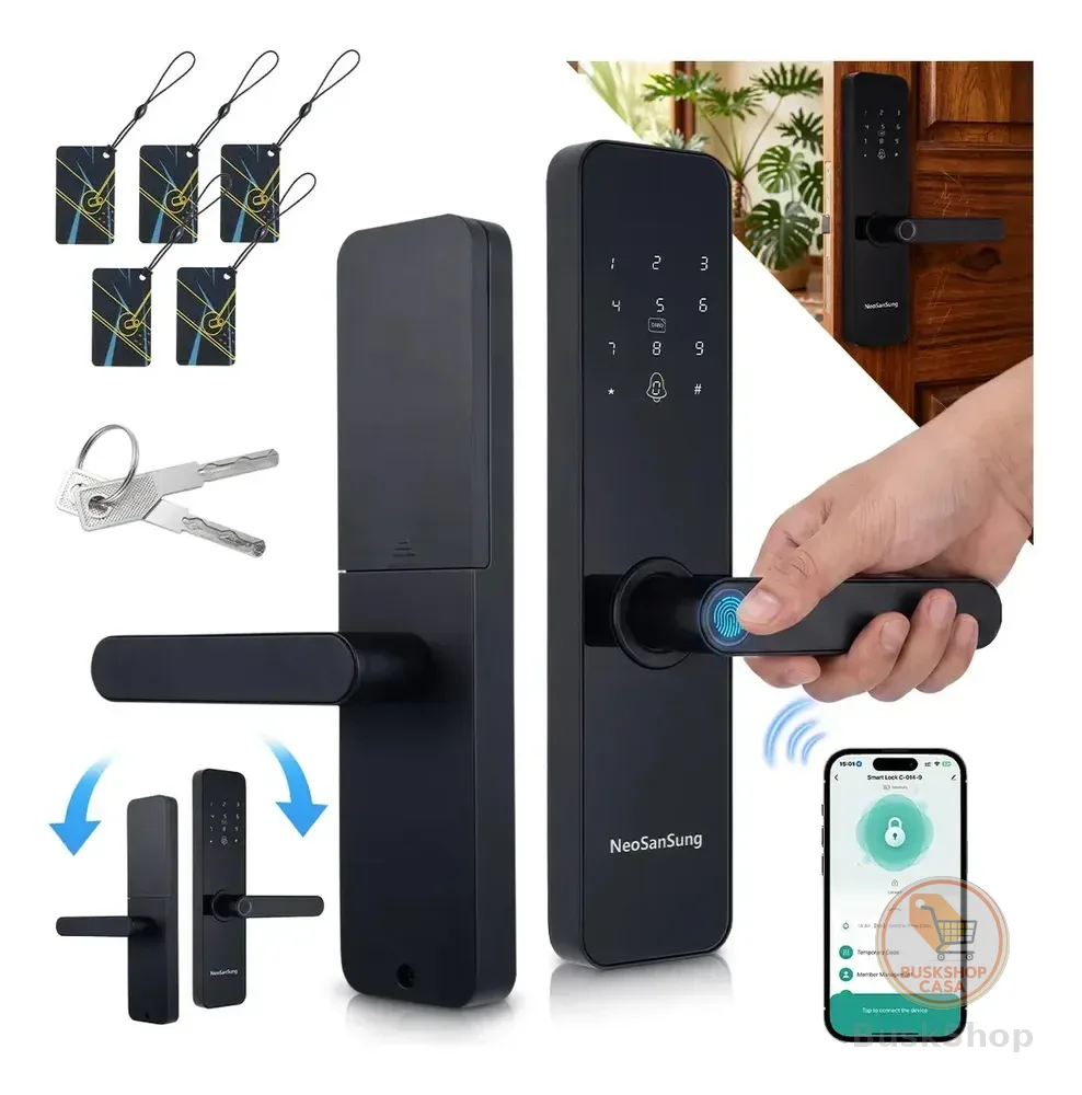 Fechadura Eletrônica Digital Com Biometria, Senha, Tag E Chave Touch Anti-espião Inteligente Preta Para Porta (casa/apartamento/hotel) Preto
