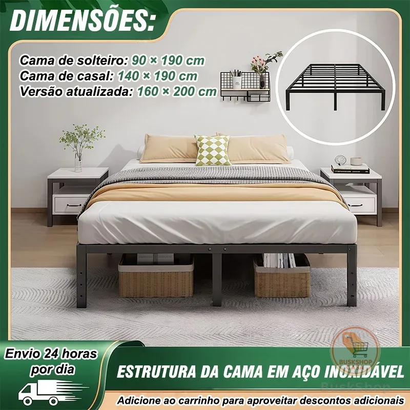 Base de Cama Aço Inoxidável Altura: 35 cm Espaço De Armazenamento Extragrande Debaixo Da Cama