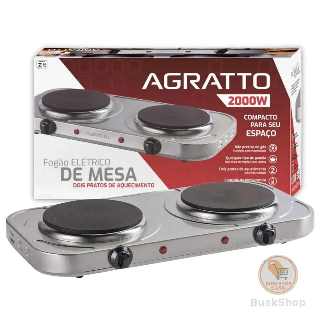 FOGAO ELETRICO DE MESA FM-01 2000W 2 BOCAS AGRATTO