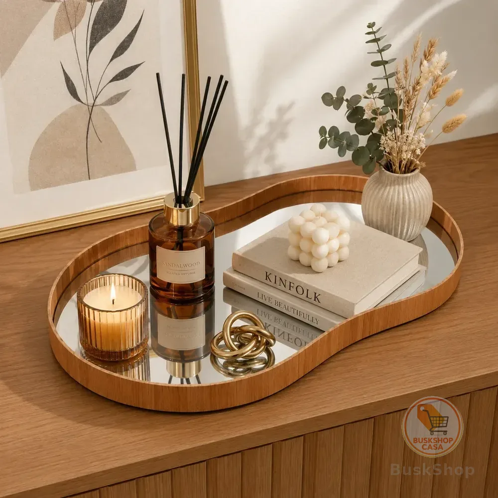 Bandeja Orgânica Espelhada Decorativa Mesa 50x30cm Premium Madeira Lâminado