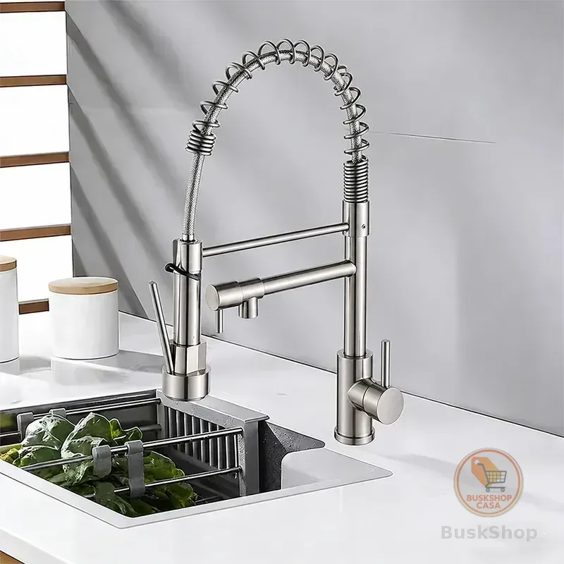 Torneira Monocomando Cozinha Gourmet Para Pia Bancada Flexivel Cor Inox 304 Escovado Prateado +60cm Tubo