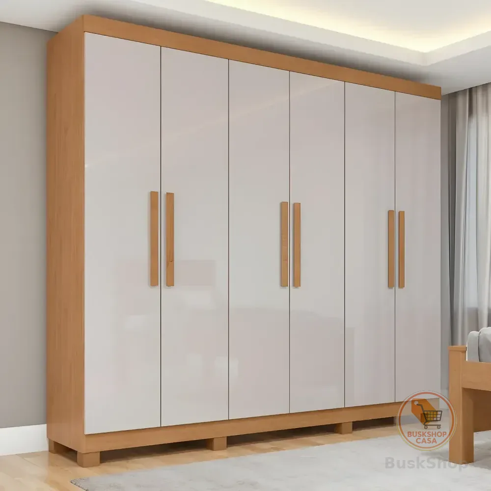 Guarda-Roupa Móveis Lopas Easy Slim 6 Portas Amêndoa Clean/Off White Casal