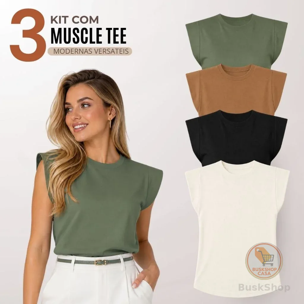 Kit 3 Blusas Feminina Muscle Tee Moderna Casual 100% Algodão - F00