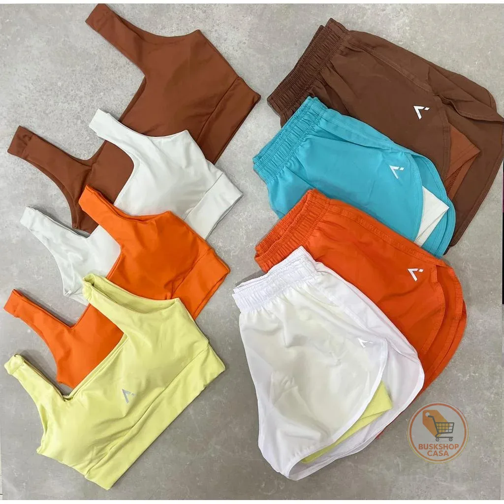 Conjunto Short Duplo Tactel Poliamida Fitness Academia Treino